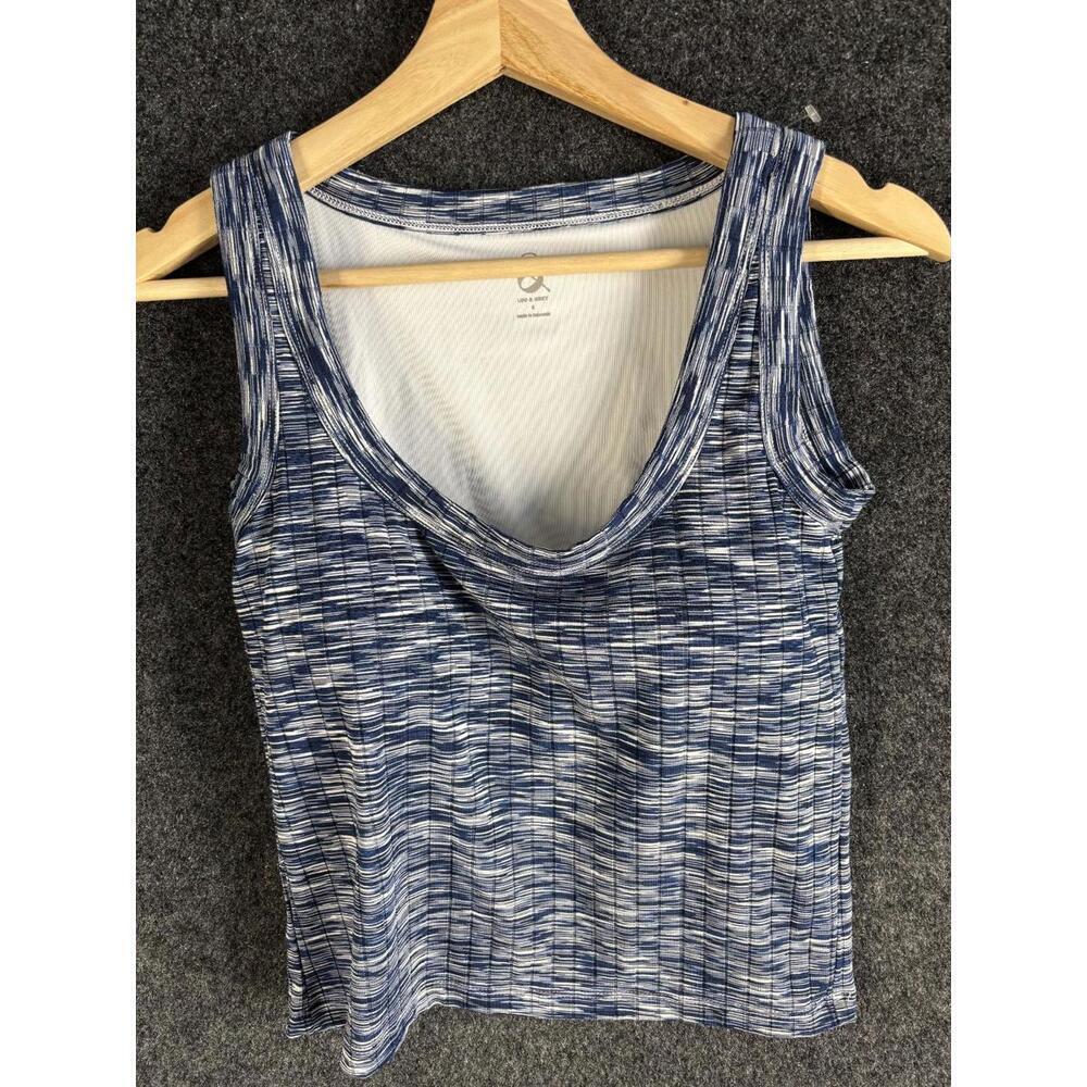 Lou & Grey Tank Women S Small Blue Striped Sleeveless Wide Strap Round Neck